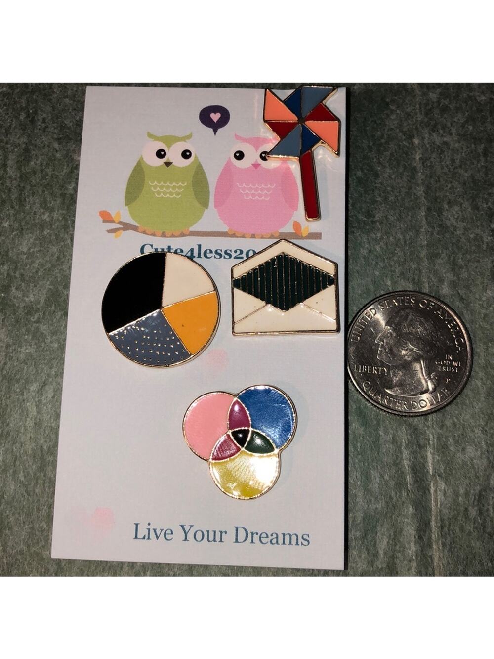 4 Piece Pin Set Brooch Envelope Spinner